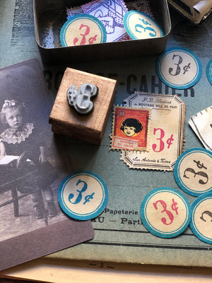 'Vintage 3 Cents' Wood Rubber Stamp by Mic Moc (3セント)at micmoc.com