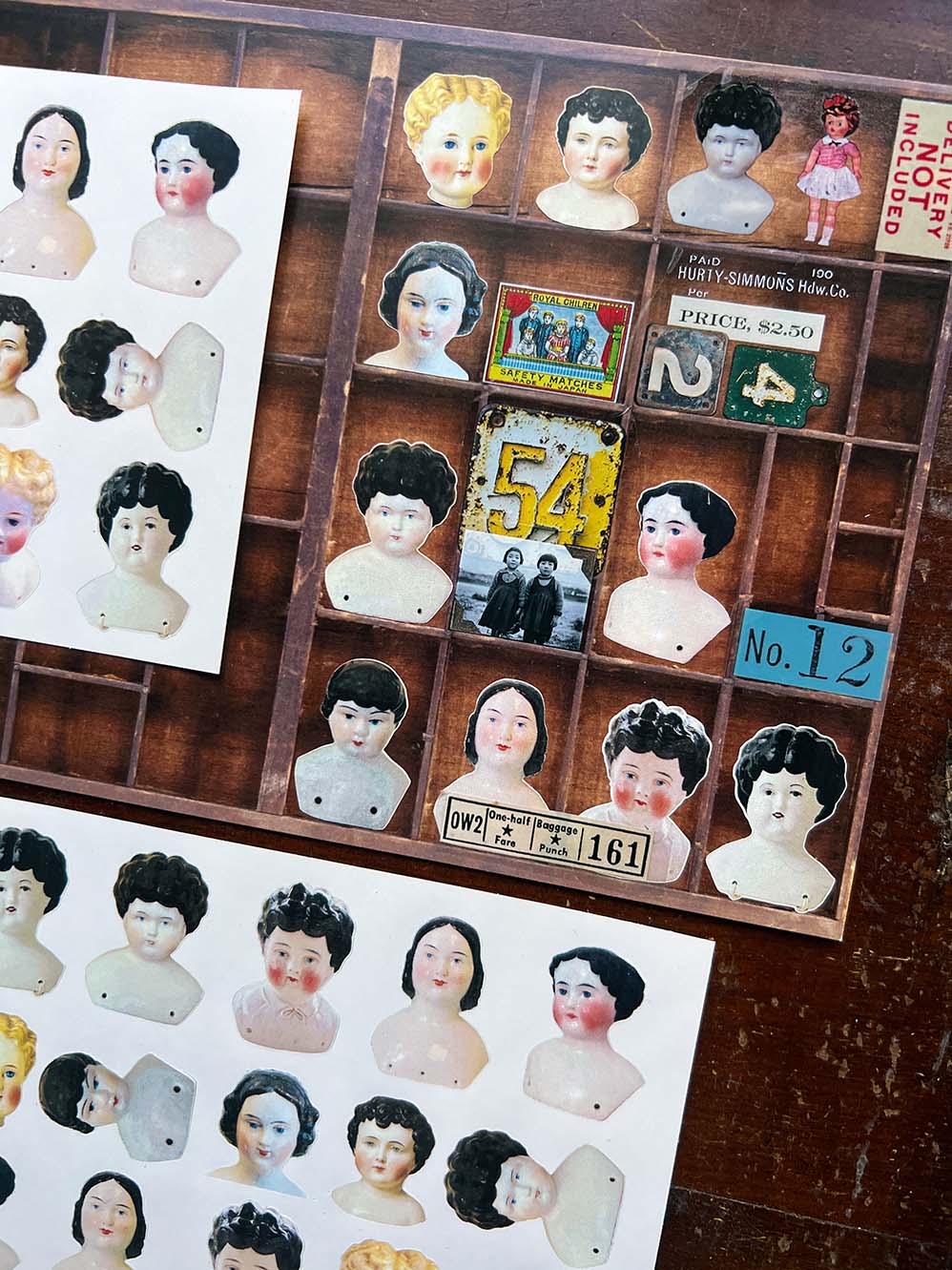 'Bisque Dolls Collection' A6 Retro Stickers by Mic Moc (30 stickers) 古い人形粘着ステッカー紙