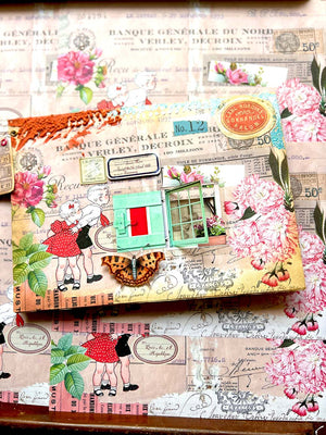 Collage paper featuring vintage-French ephemera with vintage flowers and vintage children from micmoc.com