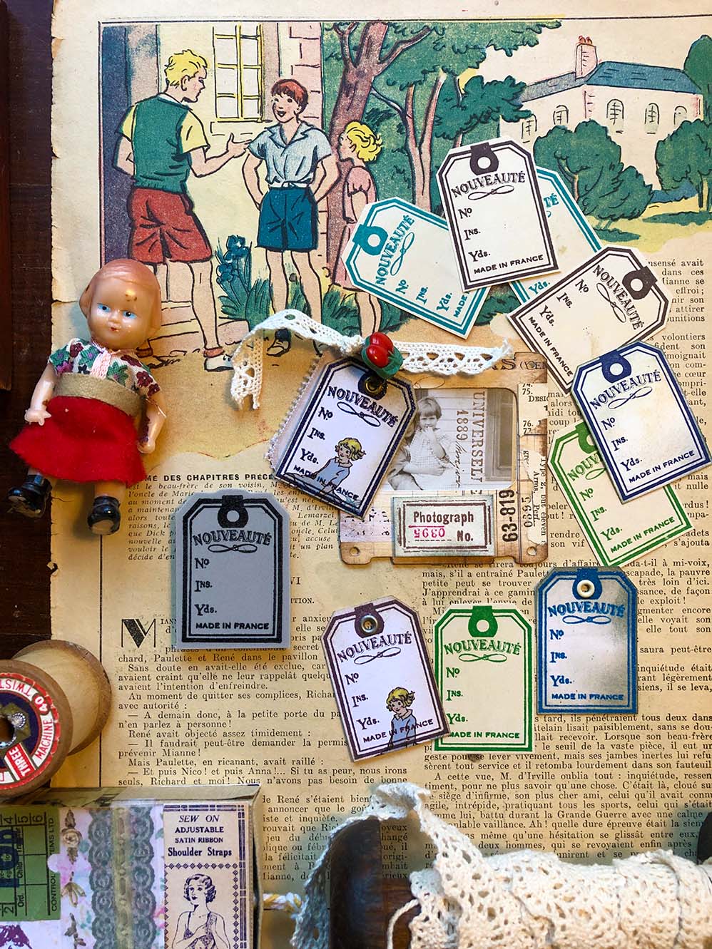 'French sewing card' Rubber Stamp by Mic Moc (縫い付け紙)