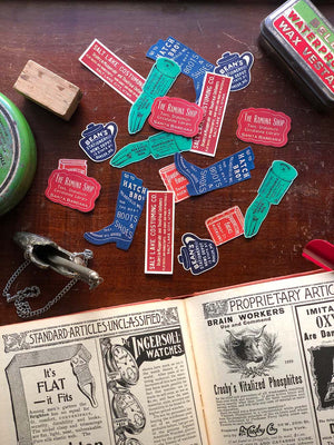 'Good Ol' Times' Retro Mercantile Label Stickers(古い広告粘着紙) from micmoc.com at Mic Moc Curated Emporium
