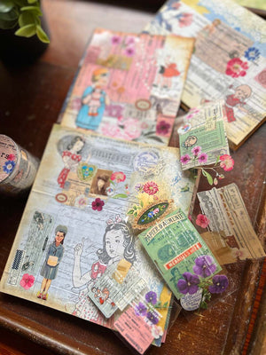 vintage french ephemera and vintage flowers on transparent washi tape from micmoc.com