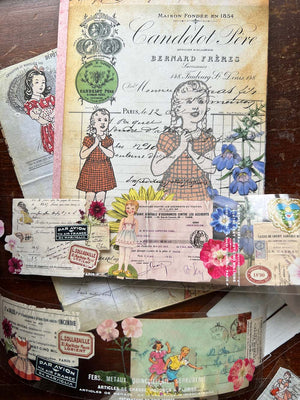 vintage french ephemera and vintage flowers on transparent washi tape from micmoc.com