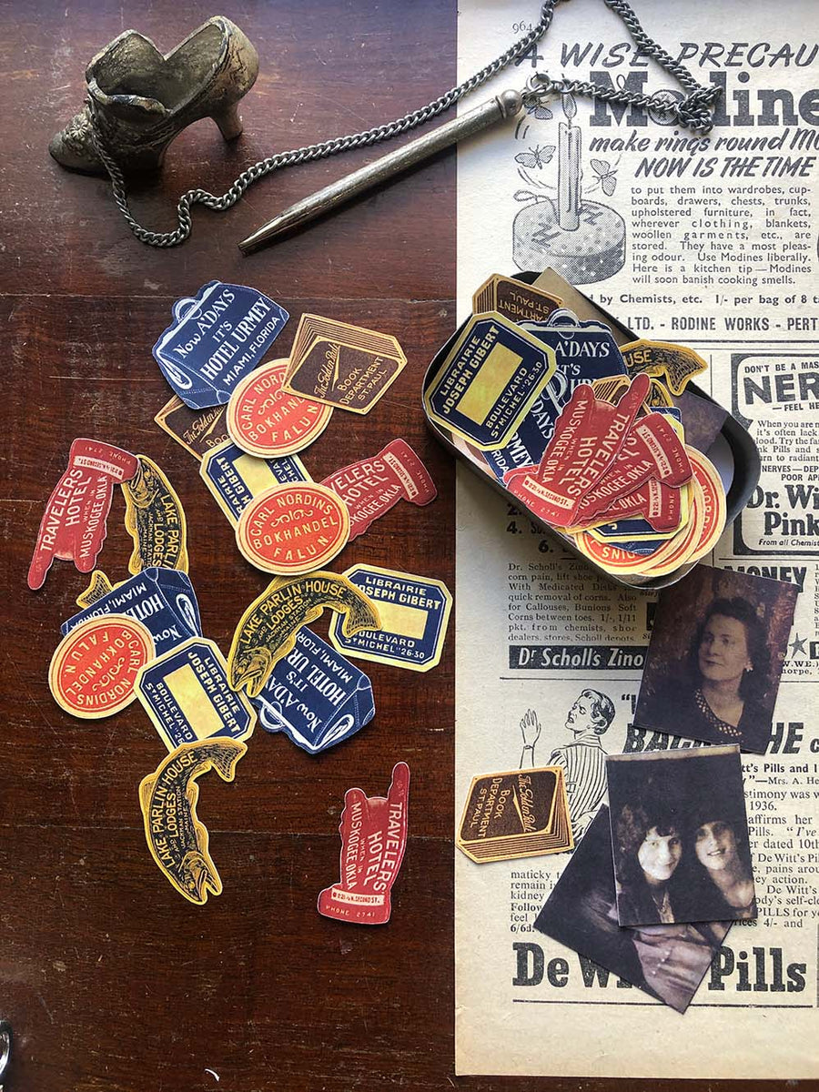 'Time Traveller' Retro Mercantile Label Stickers(古い広告粘着紙) from micmoc.com at Mic Moc 