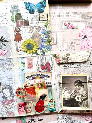 Collage paper featuring vintage-French ephemera with vintage flowers and vintage children from micmoc.com