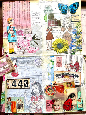 Junk journal with vintage-French ephemera with vintage flowers and vintage children from micmoc.com