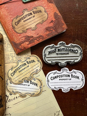'Composition Book Label' Rubber Stamp by Mic Moc (アンティークブックラベル) from micmoc.com 