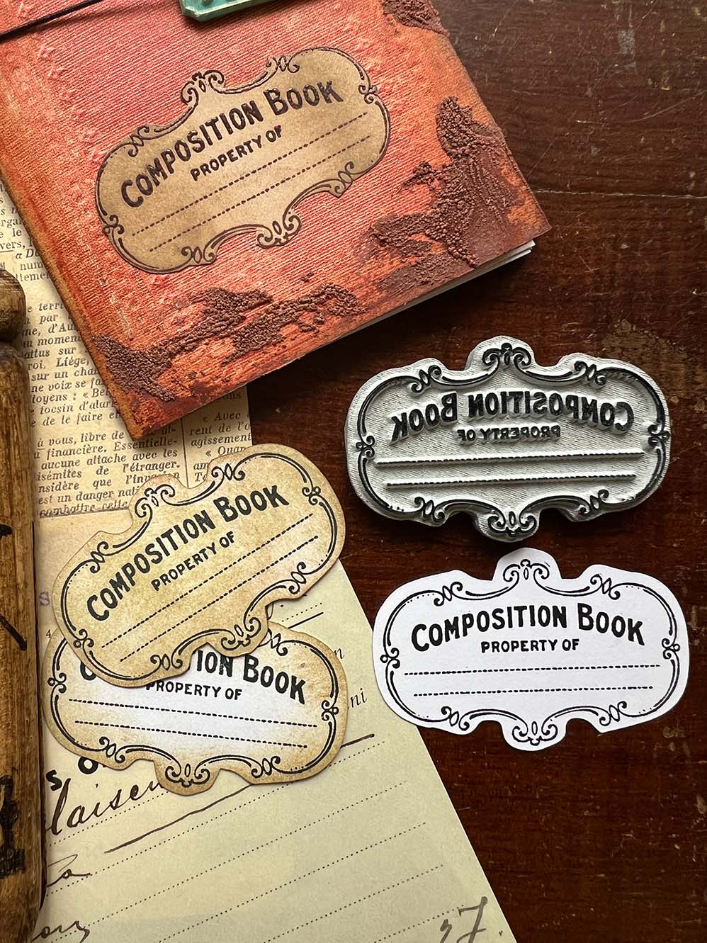 'Composition Book Label' Rubber Stamp by Mic Moc (アンティークブックラベル) from micmoc.com 