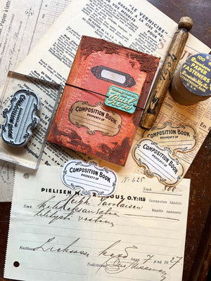 'Composition Book Label' Rubber Stamp by Mic Moc (アンティークブックラベル) from micmoc.com 