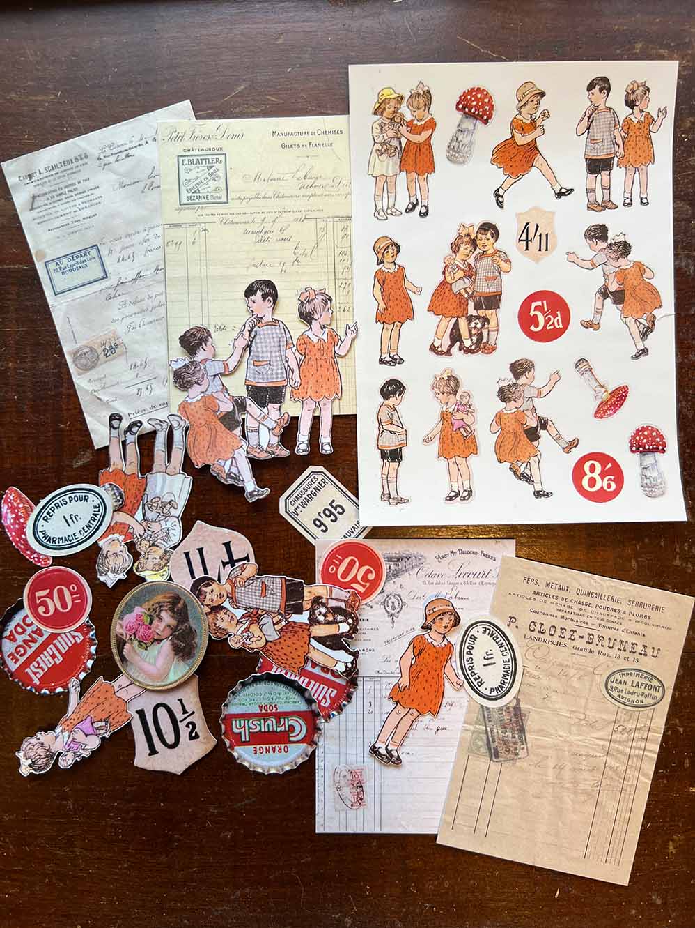 Collage Paper Kit CP0015A 'Happy Days' Bonus Kit (ボーナス版) frim micmoc.com vintage children stickers and die cuts