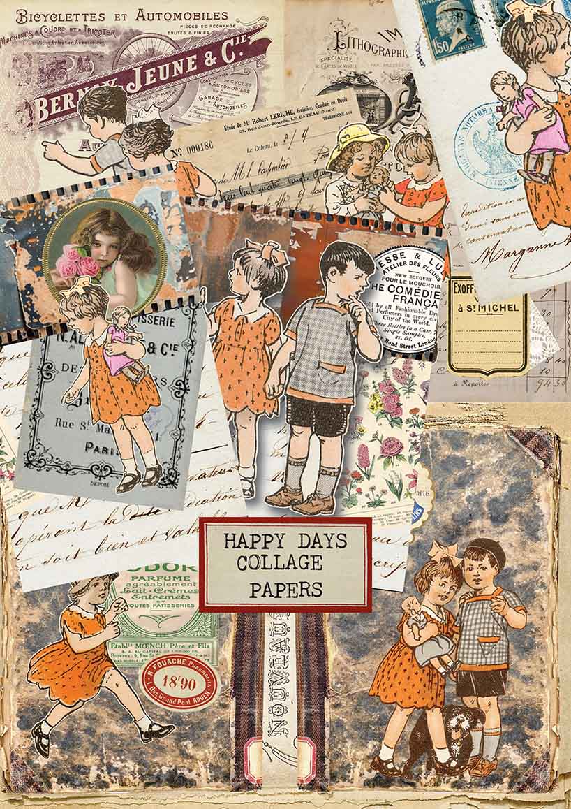 Collage Paper Kit CP0015 'Happy Days' (Papers Only)紙のみ12個