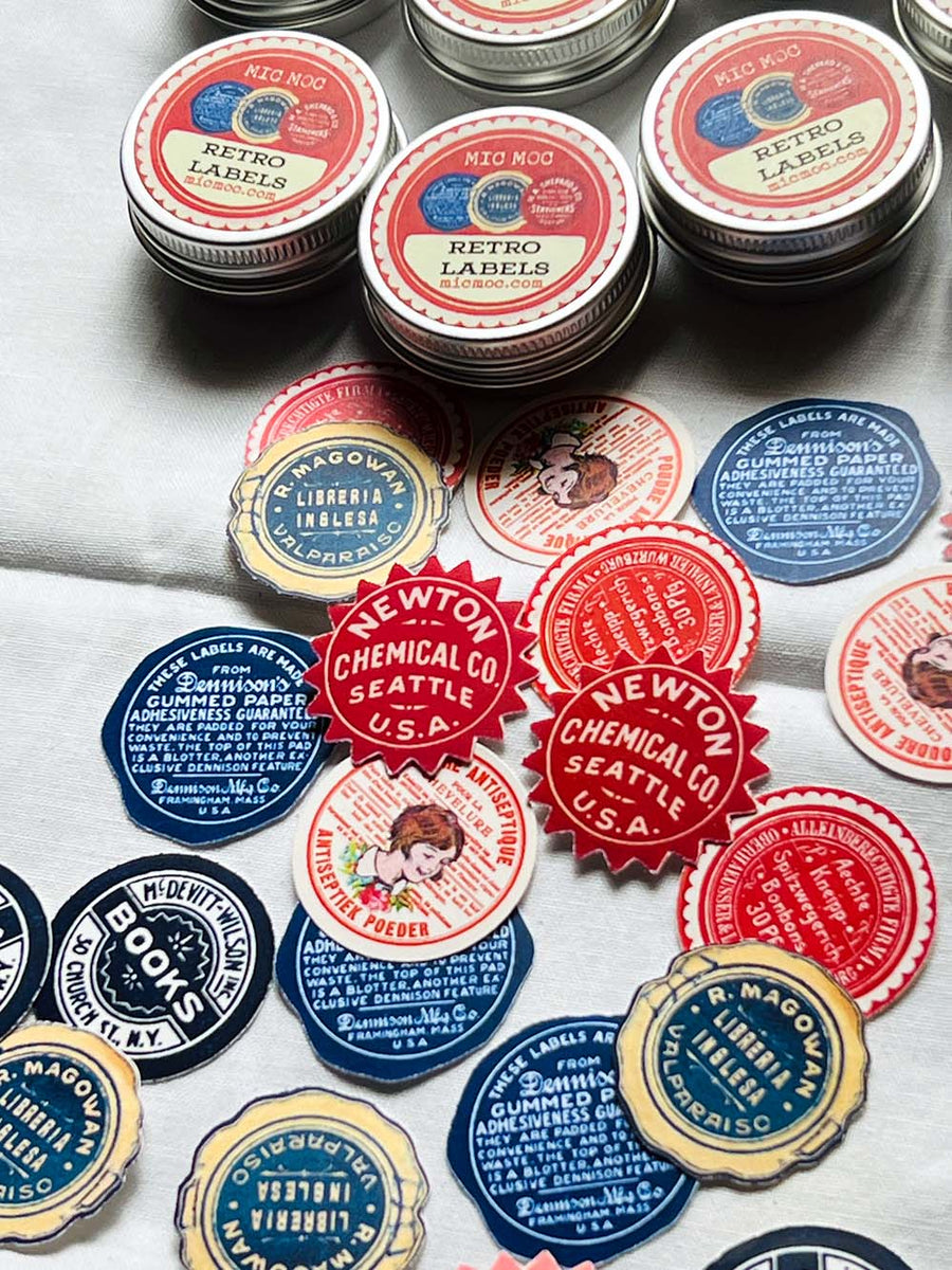 'Retro Labels'(Petit Ephemere) Mini Tin of 28 stickers