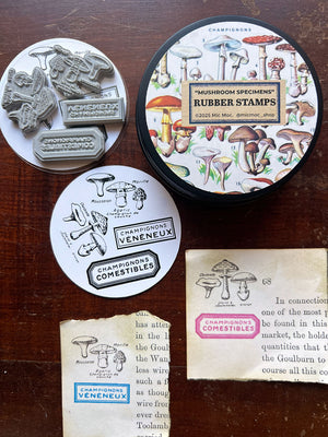 Black Tin Collection Rubber Stamps: 'Mushroom Specimens' by Mic Moc (4個) from micmoc.com #キノコハンコ