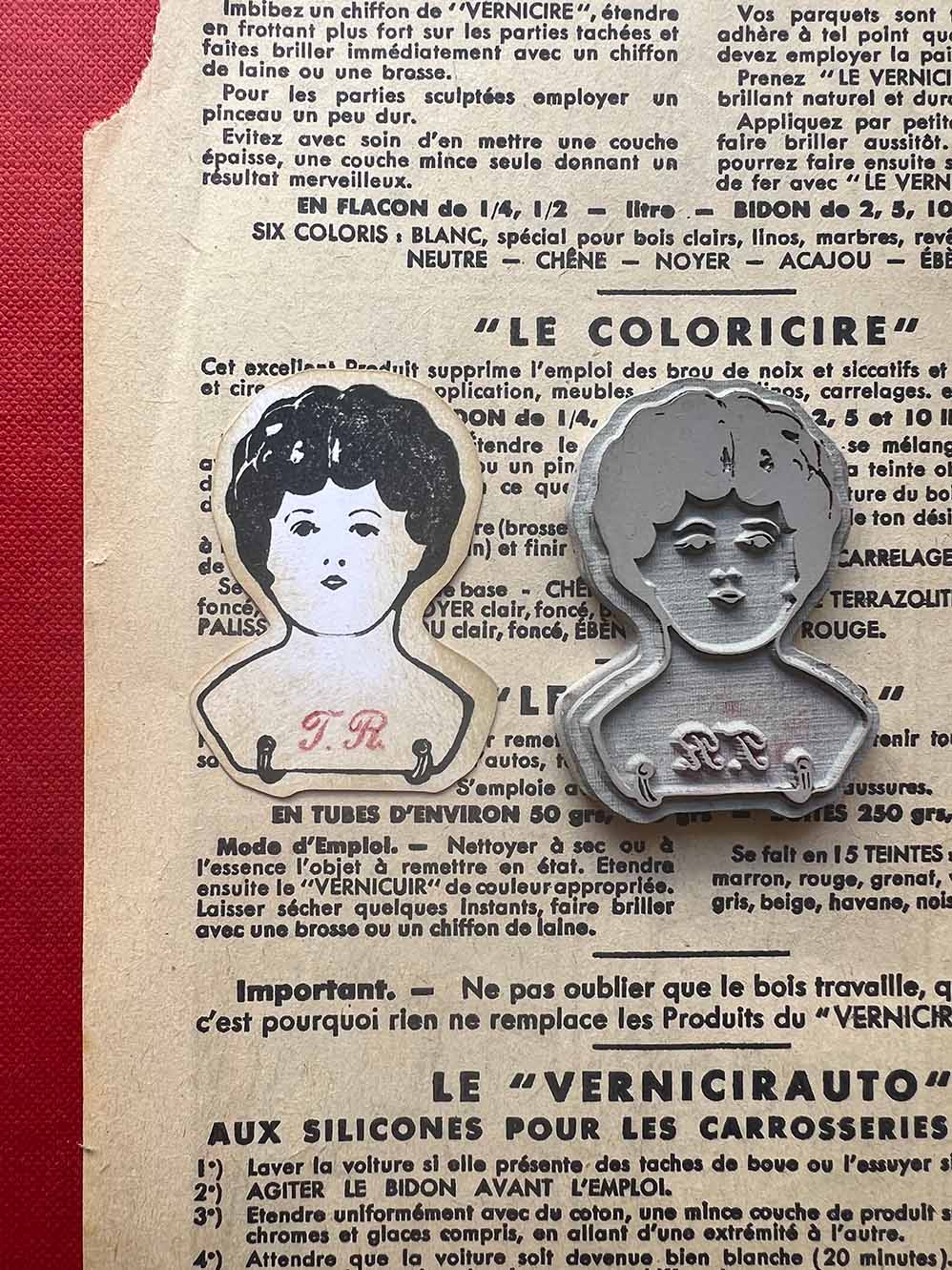 Vintage bisque doll rubber stamp 'Porcelain Doll T.R.' Rubber Stamp by Mic Moc from micmoc.com 