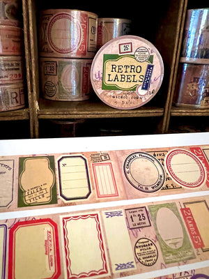 Collection of vintage-style labels made from vintage labels washi tape ; retro labels washi tape from micmoc.com 