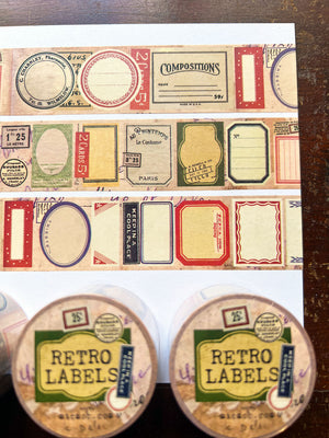 Collection of vintage-style labels made from vintage labels washi tape ; retro labels washi tape from micmoc.com 