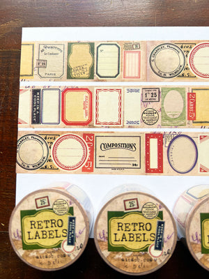 Collection of vintage-style labels made from vintage labels washi tape ; retro labels washi tape from micmoc.com 