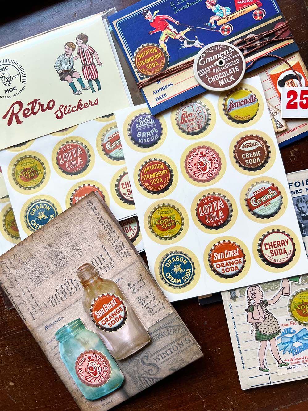 Vintage Soda Bottle Caps' A6 Retro Stickers by Mic Moc (24 stickers)  センステッカー紙 from  at Mic Moc Curated Emporium