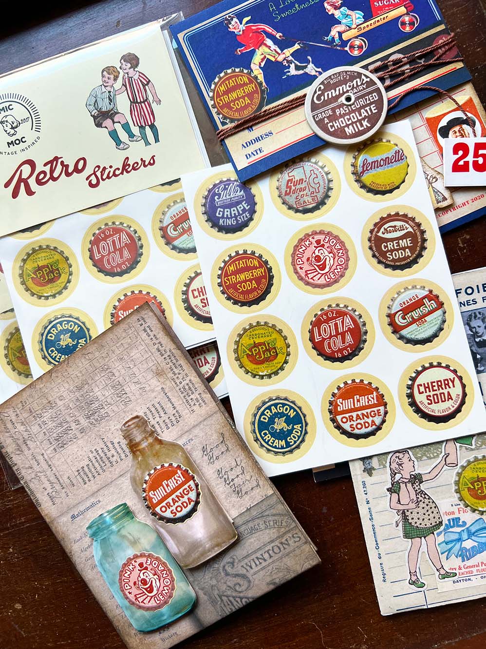 Retro Mini Sticker 'Vintage Soda Bottle Caps' A6 Retro Stickers by Mic Moc (24 stickers ...
