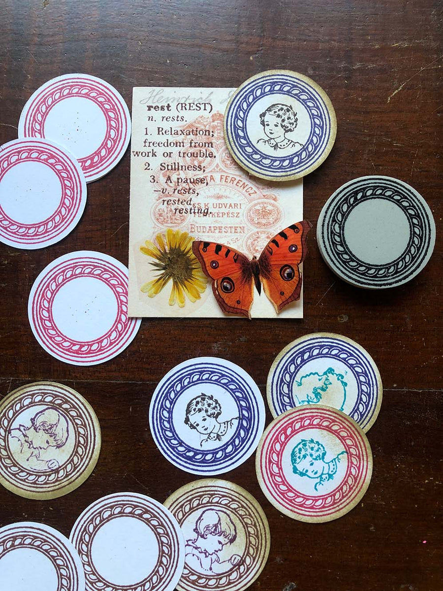 'Vintage Circle Label' Rubber Stamp by Mic Moc (古い丸いラベル) from micmoc.com 