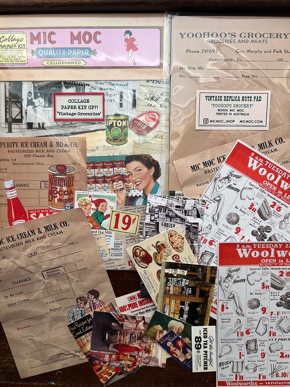 Vintage Groceries Papers + Notepad + Ephemera Bundle