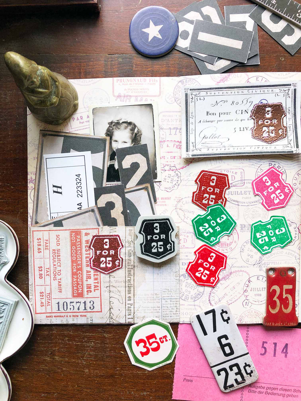 ‘3 For 25’ Vintage Arrow Price Tag Rubber Stamp (アンティーク価格チケット) ハンコ - by Mic Moc at micmoc.com from Mic Moc