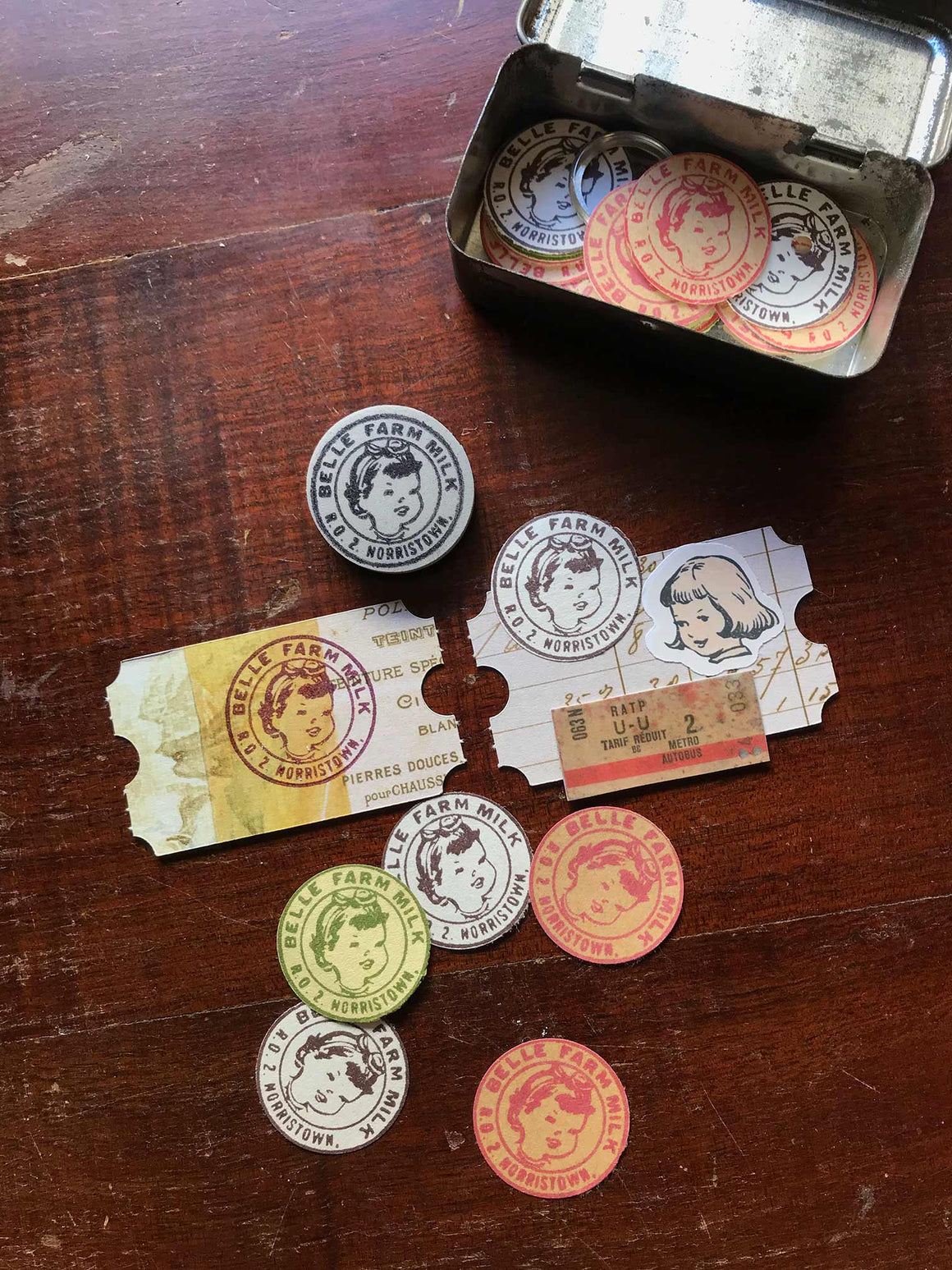 Vintage Milk Cap Rubber Stamp 'Belle Farm' by Mic Moc (ヴィンテージ牛乳瓶のキャップ) hanko