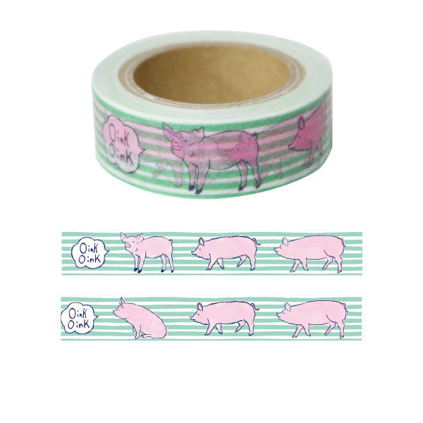 Green Flash Washi Tape - Piglet + Green Stripes