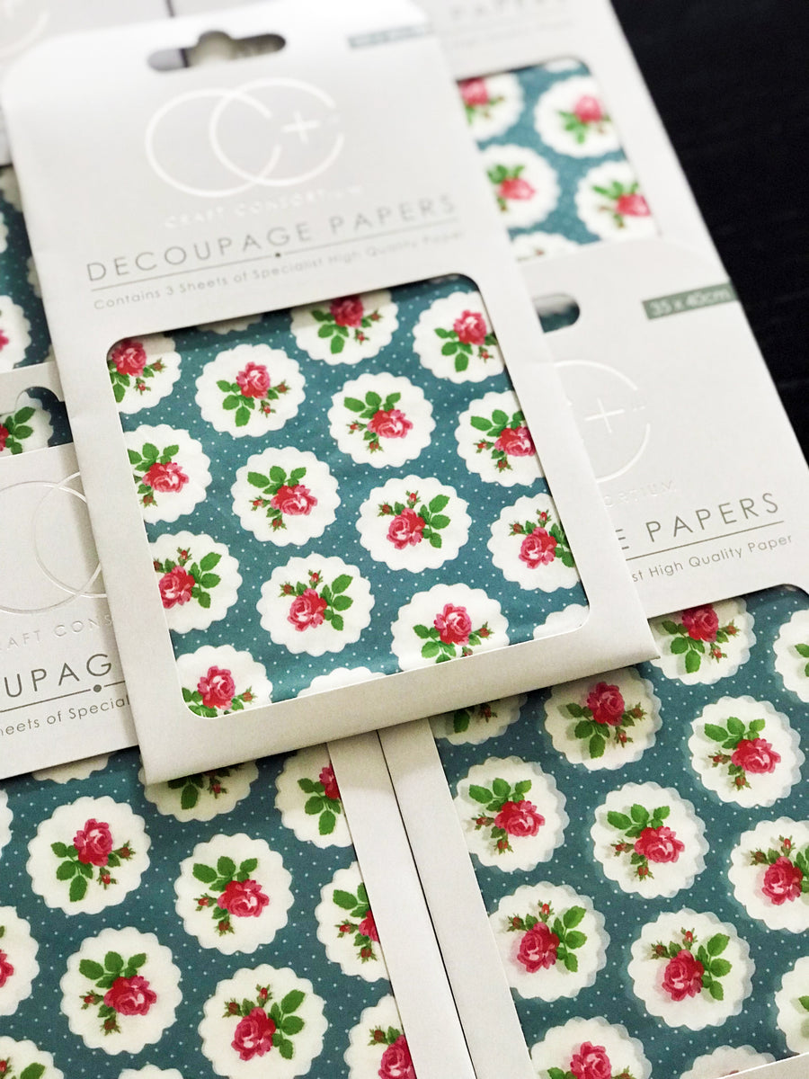 'Rose Dot Repeat' Tanya Whelan retro flowers Decoupage Paper - Craft Consortium from micmoc.com