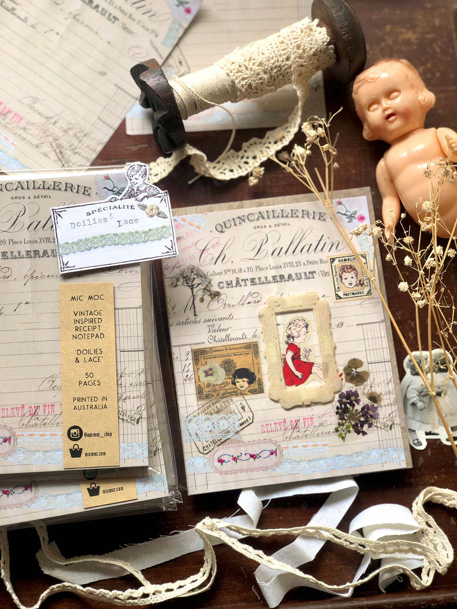 'Doilies & Lace' Vintage Inspired Receipt Note Pad - by Mic Moc (ドイリーとレースメモ帳)from micmoc.com