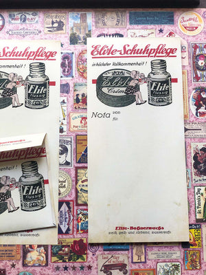 Vintage Replica Note Pad 'Elite Shoe Care' by Mic Moc (ドイツの受取伝票)