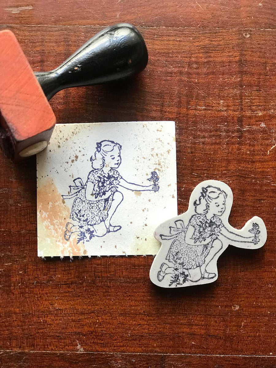 'Flowers In Her Hair'(flower girl series) Rubber Stamp by Mic Moc - 彼女の髪に花