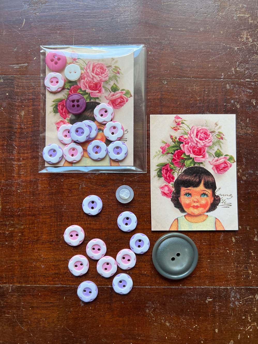 Vintage Buttons - Rosebud Pink & Lavender (12Pc/12個) by Mic Moc