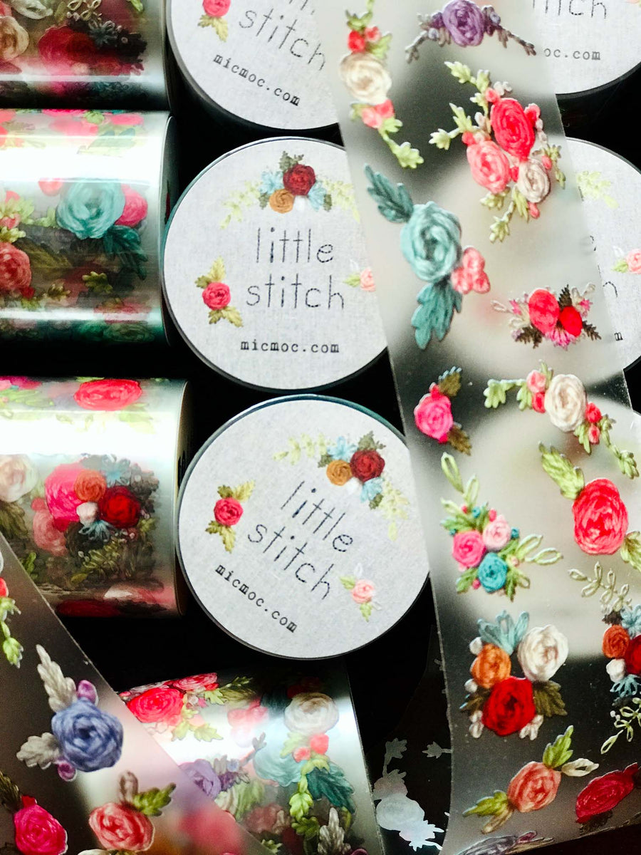 PET Clear Washi Tape 45MM - 'Little Stitch' (小さな刺し花和紙) - Mic Moc from micmoc.com at Mic Moc