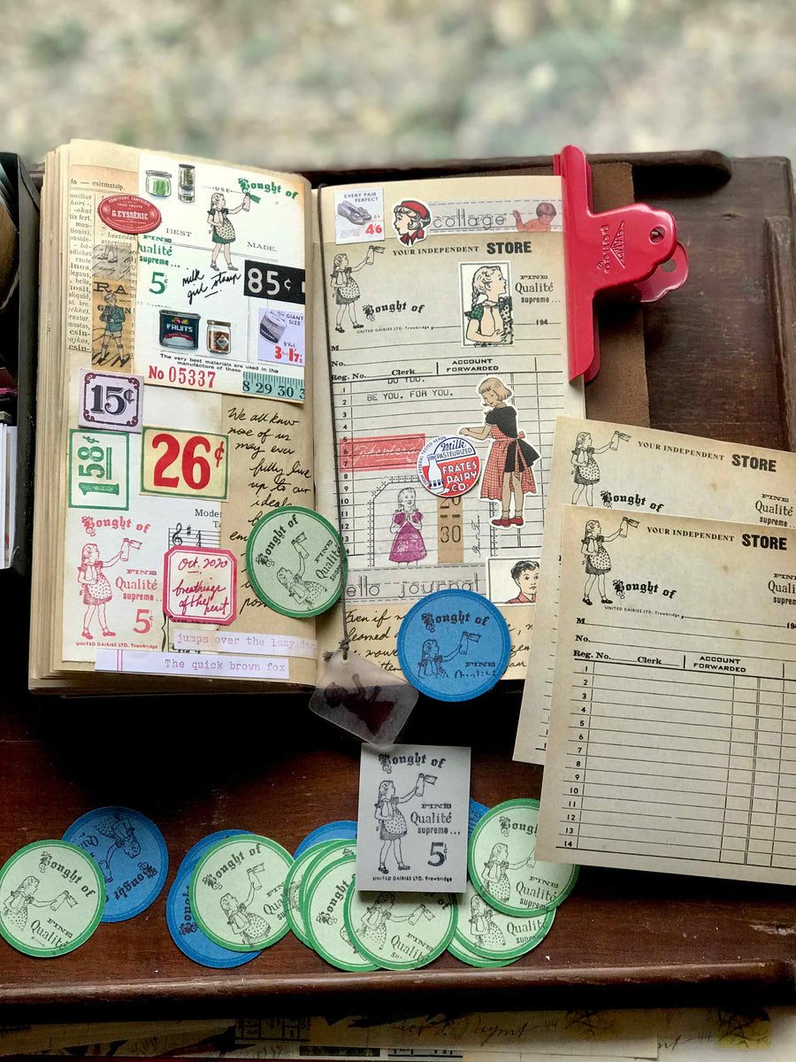'Milk Girl' Vintage Grocer Receipt Note Pad (ビンテージ・スタイルミルクガールグロー サー牛乳食料品店のメモ帳)from micmoc.com