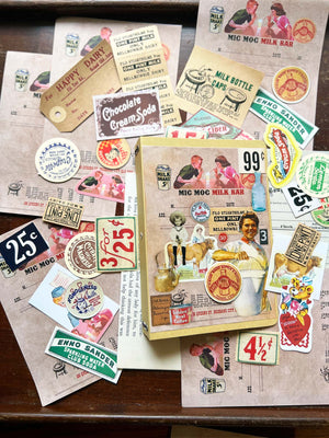 Junk Journal Paper Kit vintage 'Milk Bar' - by micmoc.com at Mic Moc Curated Emporium