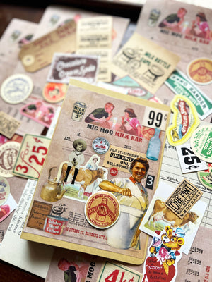 Junk Journal Paper Kit vintage 'Milk Bar' - by micmoc.com at Mic Moc Curated Emporium