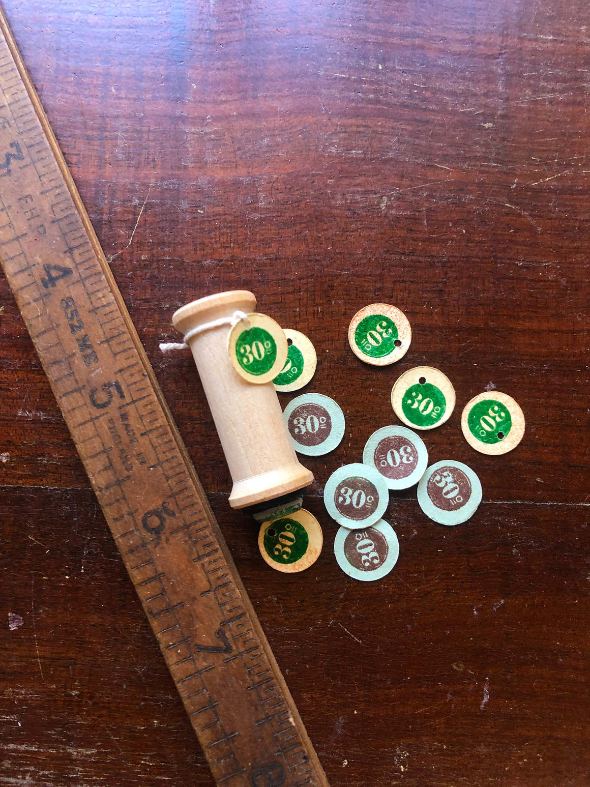 Vintage French Mini Round Label '30' Wood Rubber Stamp by Mic Moc from micmoc.com