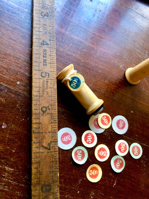 Vintage French Mini Round Label '50' Wood Rubber Stamp by Mic Moc from micmoc.com
