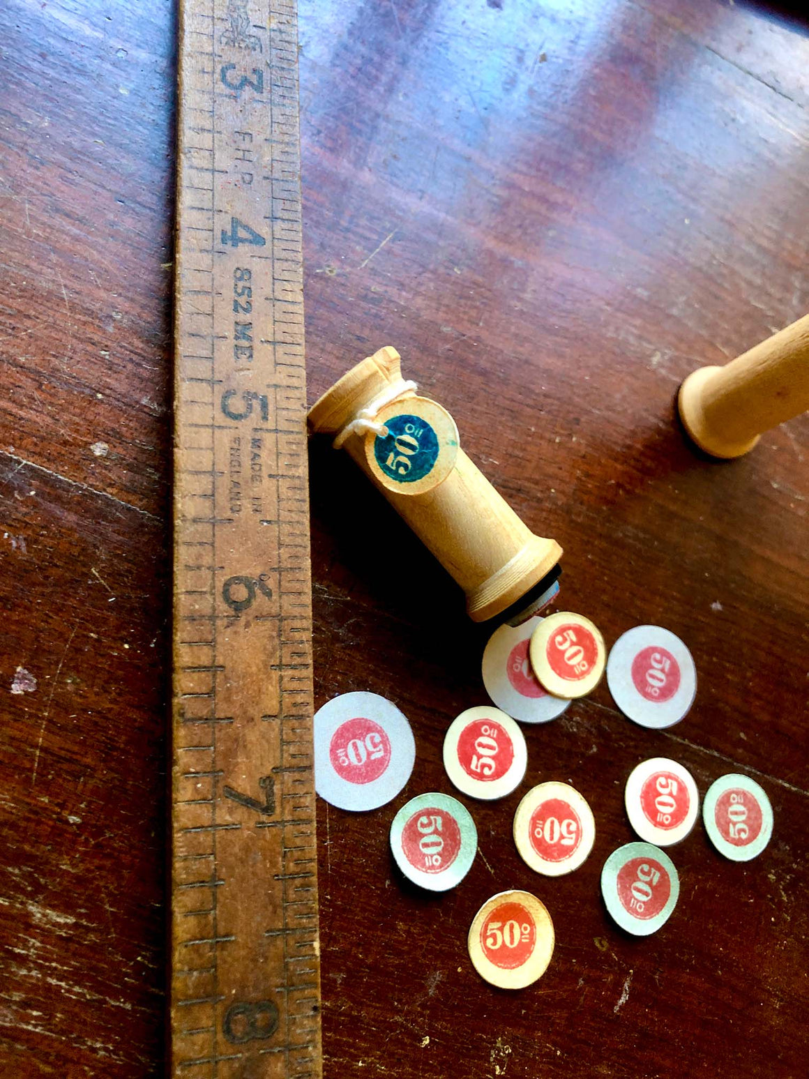 Vintage French Mini Round Label '50' Wood Rubber Stamp by Mic Moc from micmoc.com