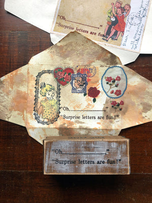 'Oh surprise letters are fun' (サプライズレターは楽しい) Wood Rubber Stamp by Mic Moc from micmoc.com