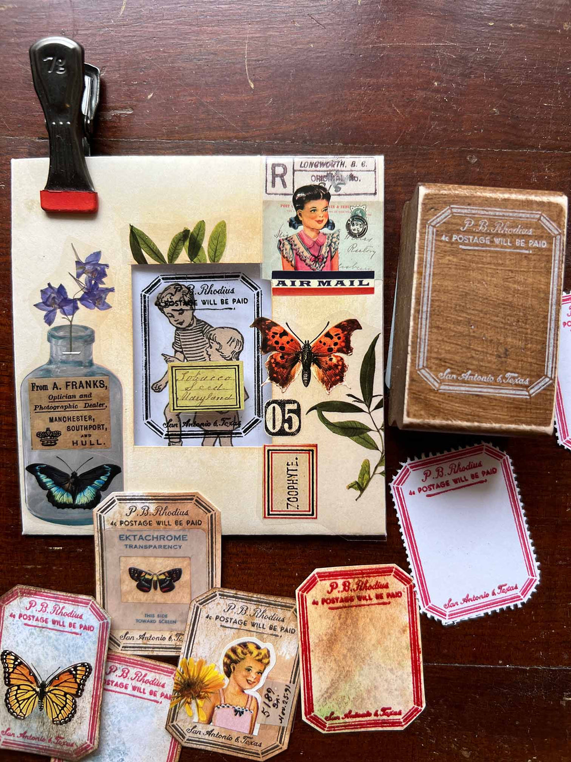 'Old Postal Label' Wood Rubber Stamp by Mic Moc(古い郵便ラベル) from micmoc.com
