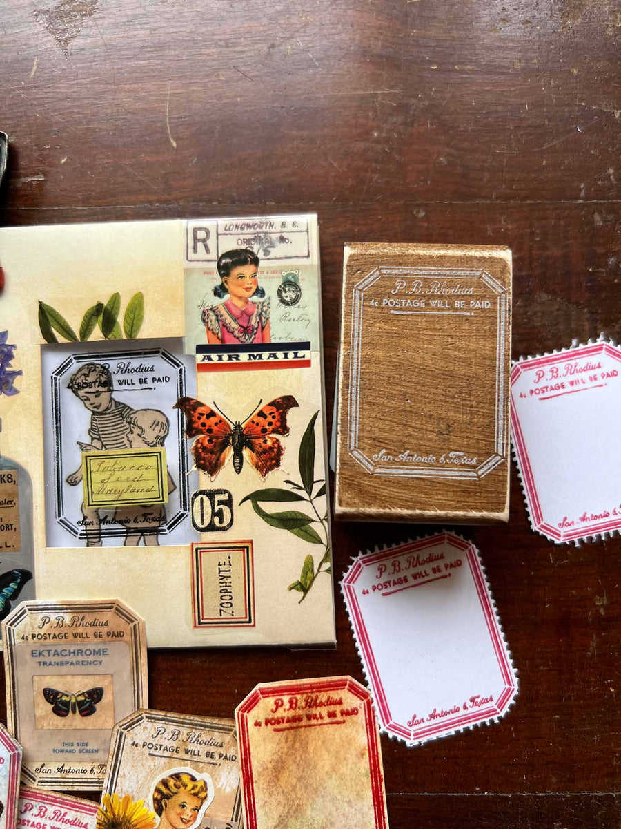 'Old Postal Label' Wood Rubber Stamp by Mic Moc(古い郵便ラベル) from micmoc.com