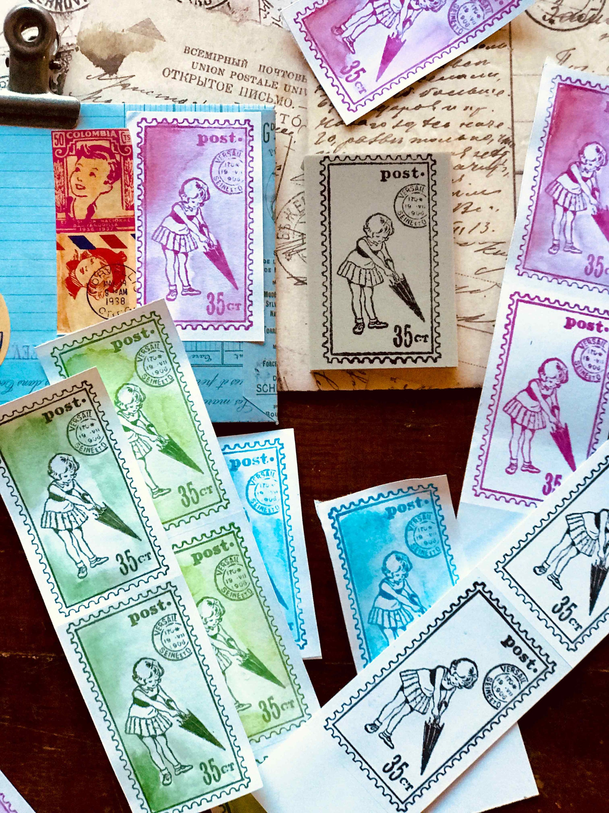 Rainy Day Postage Rubber Stamp by Mic Moc from micmoc.com (郵便切手ハンコ)