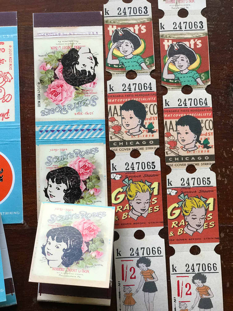 Altered Vintage Matchbook Set B: ‘Red Spot & Roses’  from micmoc.com at Mic Moc ブックマッチ共ヴィンテージチケット