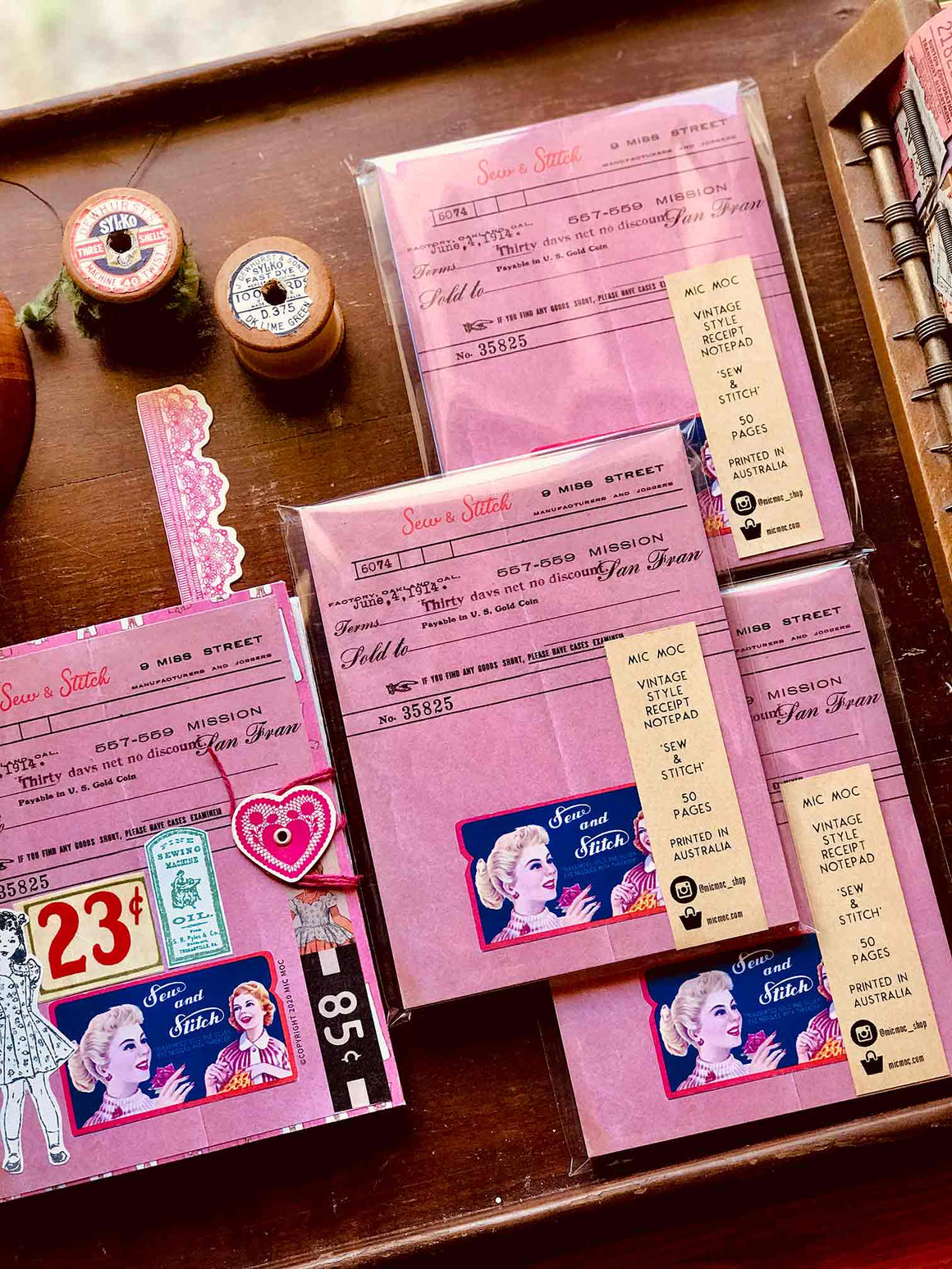 Vintage Dressmaker Shop Receipt Note Pad (ヴィンテージスタイルソーイングショップレシートメモ帳) - by Mic Moc from micmoc.com
