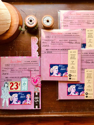 Vintage Dressmaker Shop Receipt Note Pad (ヴィンテージスタイルソーイングショップレシートメモ帳) - by Mic Moc from micmoc.com