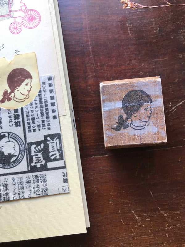 'Vintage Braided Girl' Wood Rubber Stamp by Mic Moc from micmoc.com