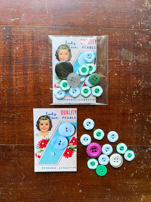 Vintage Buttons - Baby Blue & Retro Green (12Pc/12個) by Mic Moc from micmoc.com 