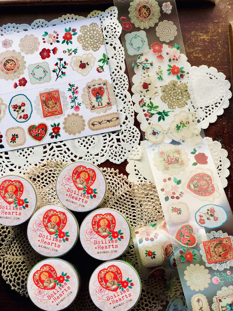 PET Clear Washi Tape 60MM - 'Doilies + Hearts' (ドイリー和紙) - Mic Moc from micmoc.com at Mic Moc from micmoc.com